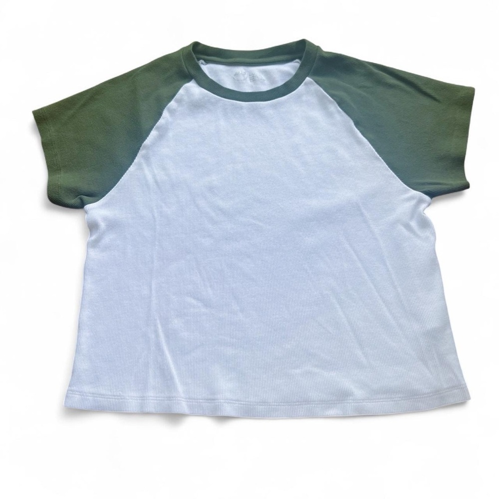 Aerie Green & White Baseball Tee